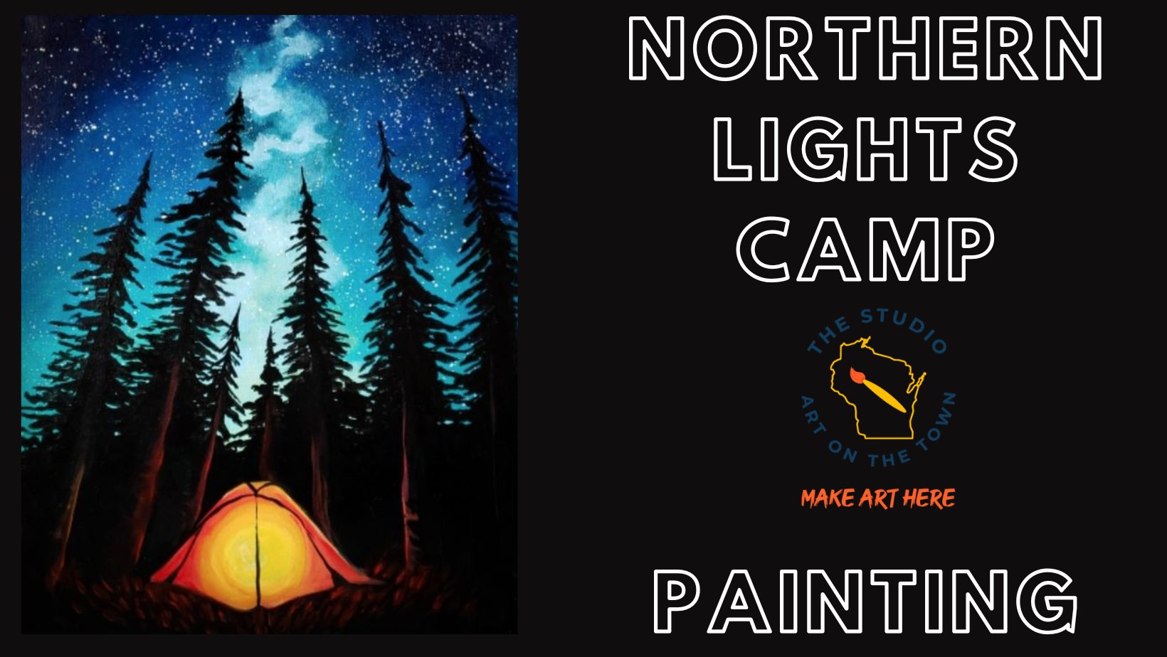 Northern Lights Camp Painting