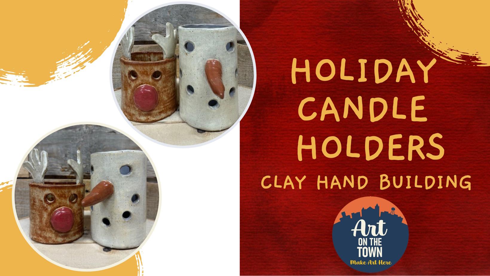 Reindeer Snowman Candle Holder Clay Hand Building